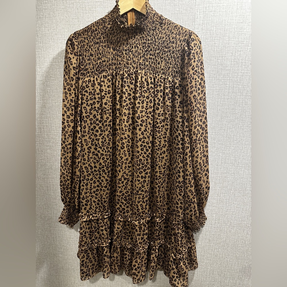 CeCe brand Long Sleeve Turtleneck Lined Short Dress Leopard Print Size XL